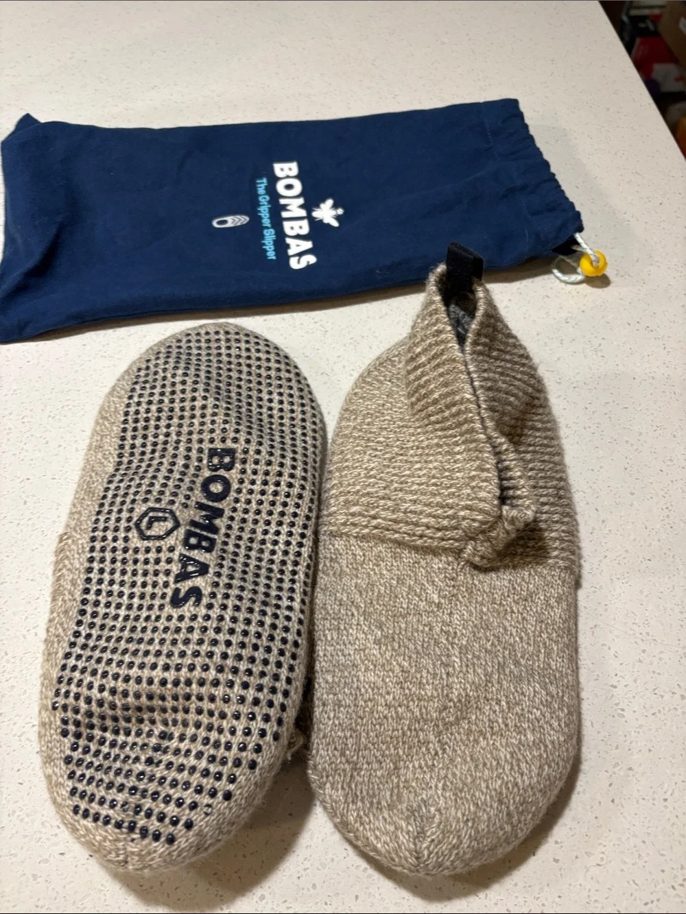 Bombas Men's/Unisex Tan Knit Slipper Socks